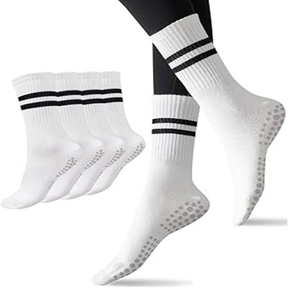 Pilates Socks with Grips for Women, Yoga Non Slip Socks for Barre Hospital Workout Slipper Footies 2-4 Pairs