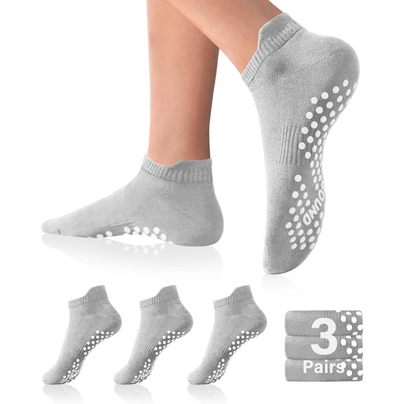 Pilates Socks with Grips for Women Yoga Socks Non Slip Barre Hospital Socks 6-Pairs Grippy Ankle Socks