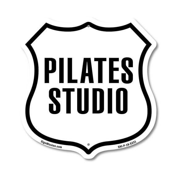 Pilates Studio (5 Pack) 12 inch X 12 inch Shield-Shaped Rust-Free Aluminum Metal Signs Weather Resistant Made in the USA