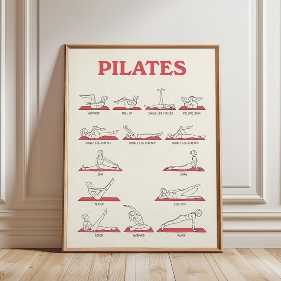 Pilates Workout Chart Wall Art Print, Unframed Paper Poster 8x10in