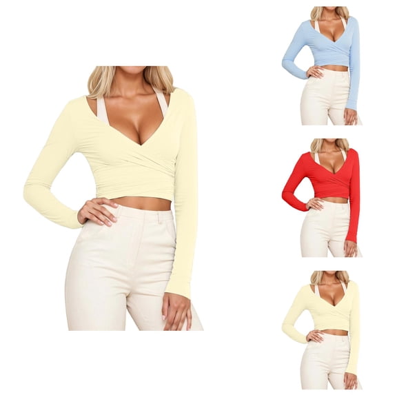 Pilates Wrap Top for Women 2025 Long Sleeve V-Neck Back Tie Cross Wrap Slim Fit Workout Ballet Shirt Yoga Blouse