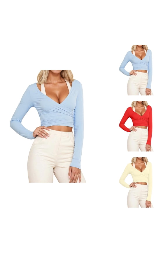 Pilates Wrap Top for Women 2025 Long Sleeve V-Neck Back Tie Cross Wrap Slim Fit Workout Ballet Shirt Yoga Blouse