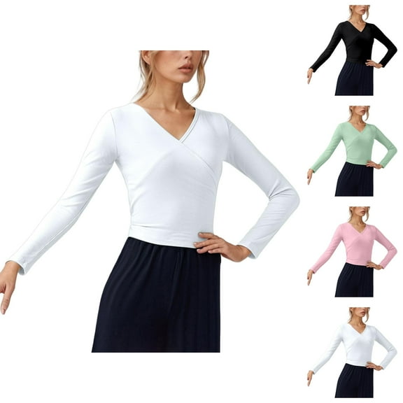 Pilates Wrap Top for Women 2025 Long Sleeve V-Neck Cross Wrap Back Tie Slim Fit Workout Ballet Shirt Yoga Blouse