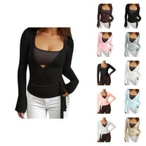 Pilates Wrap Top for Women 2025 Long Sleeve V-Neck Cross Wrap Side Tie Slim Fit Workout Ballet Shirt Yoga Blouse