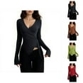 thumbnail image 1 of Pilates Wrap Top for Women 2025 Long Sleeve V-Neck Side Tie Cross Wrap Slim Fit Workout Ballet Shirt Yoga Blouse, 1 of 6