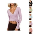 thumbnail image 1 of Pilates Wrap Top for Women 2025 Y2K Long Sleeve V-Neck Cross Wrap Side Tie Slim Fit Workout Ballet Shirt Yoga Blouse, 1 of 5