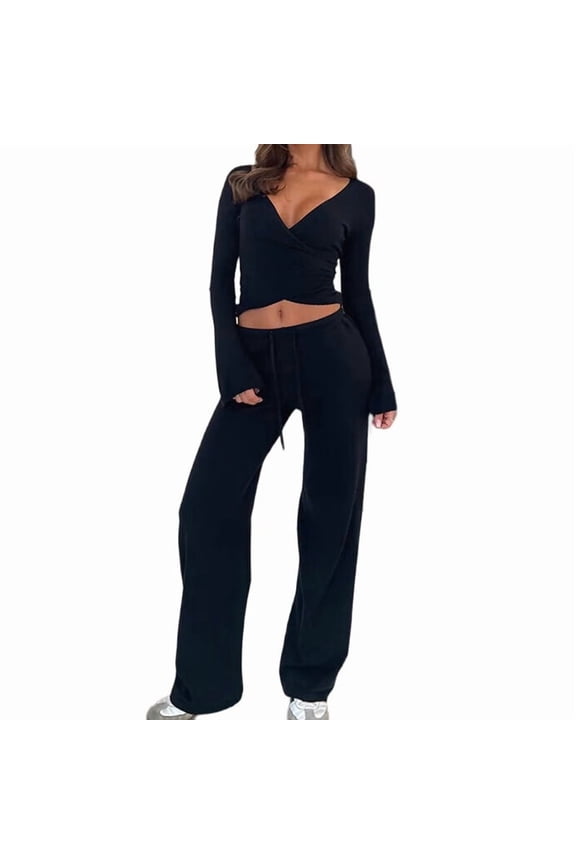 Pilates Wrap Top for Women Yoga Wrap Tops Ballet V Neck Long Sleeve Tie Workout Wrap Balletcore Clean Girl Black M