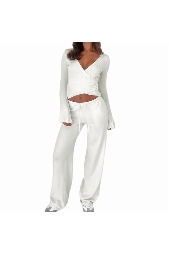 Pilates Wrap Top for Women Yoga Wrap Tops Ballet V Neck Long Sleeve Tie Workout Wrap Balletcore Clean Girl White S