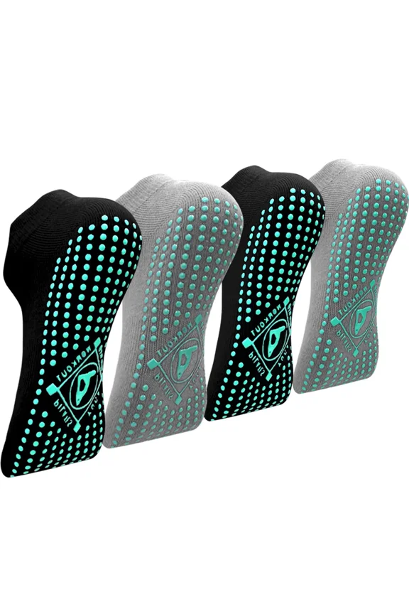 Pilates Yoga Non Slip Grips Socks 4 Pairs Sticky Ballet Workout Hospital Socks for Ladies