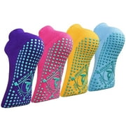Pilates Yoga Non Slip Grips Socks 4 Pairs Sticky Ballet Workout Hospital Socks for Ladies