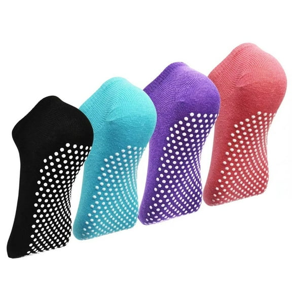 Pilates Yoga Non Slip Skid Socks - 4 Pack Ballet Barre Sticky Grippers Socks for Women