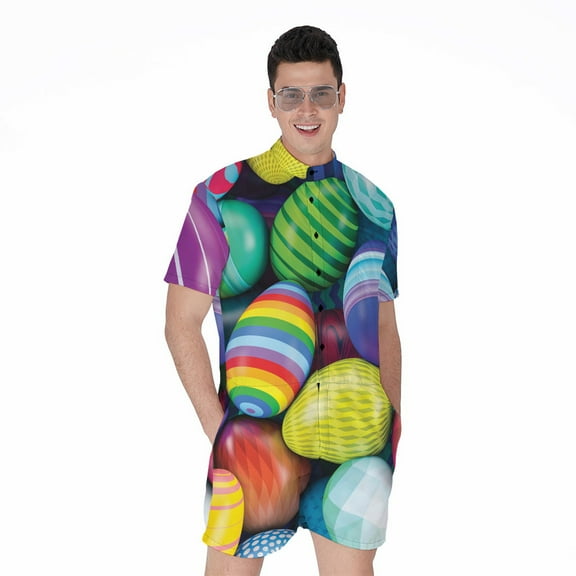 Pile Of Colorful Easter Eggs Short Sleeve Men'S Rompers Casual Summer Jumpsuits Outfit