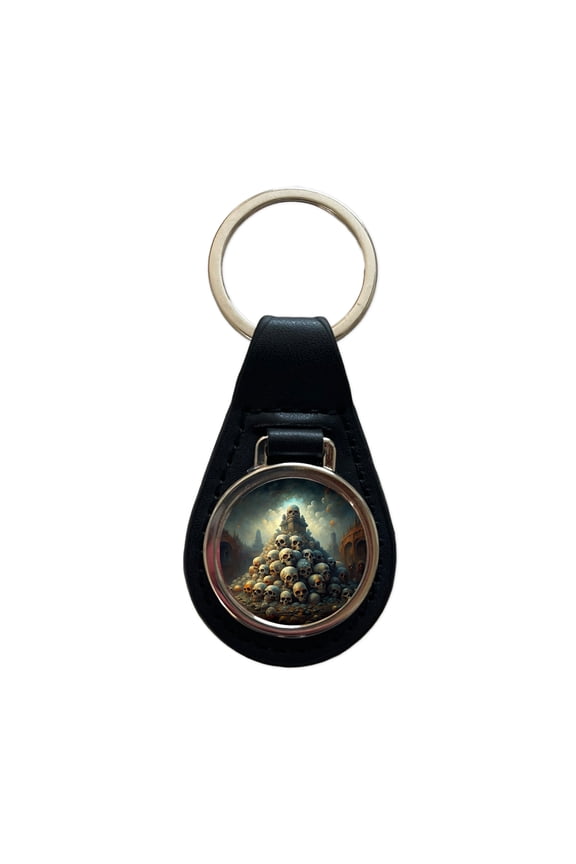 Pile Of Skulls Death Gothic Metal Black Leather Keychain