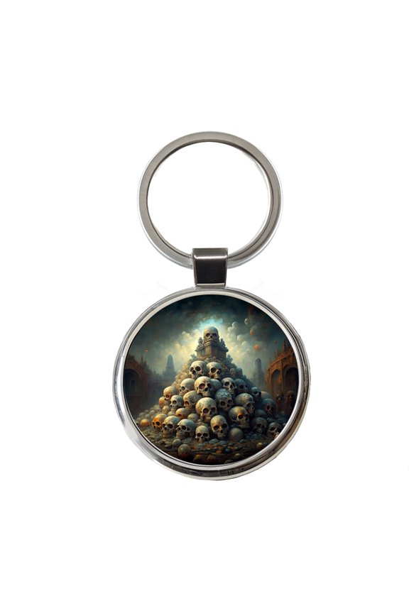 Pile Of Skulls Death Gothic Metal Round Keychain