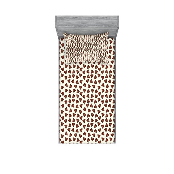 Pile of Poo Fitted Sheet & Pillow Sham Set, Continuous Style Funny Cartoon Design Illustration Pattern Kawaii Print, Decorative Printed 2 Piece Bedding Decor, Twin, Ivory Dark Rust, by Ambesonne
