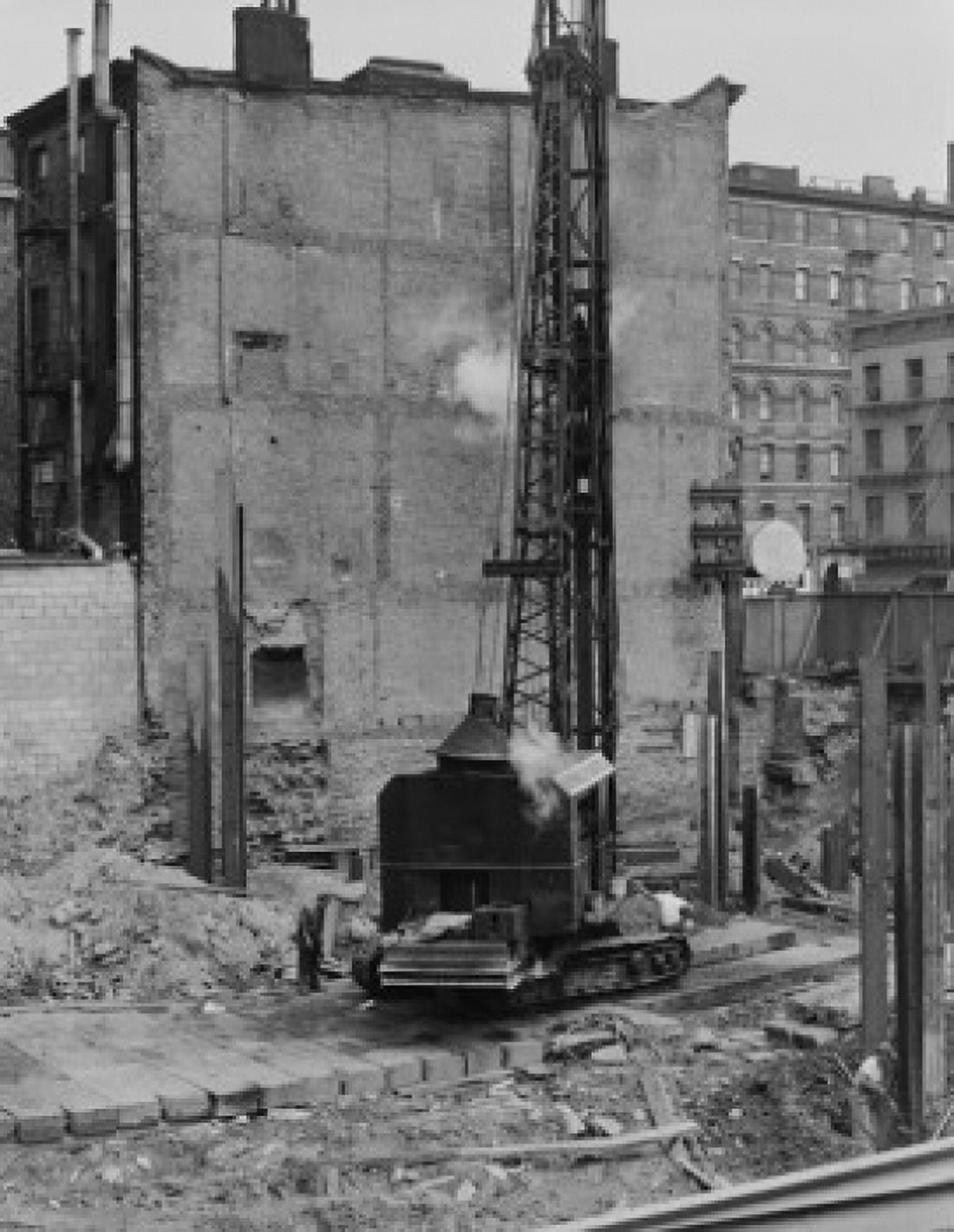 Pile driver on construction site Canvas Art - (24 x 36)