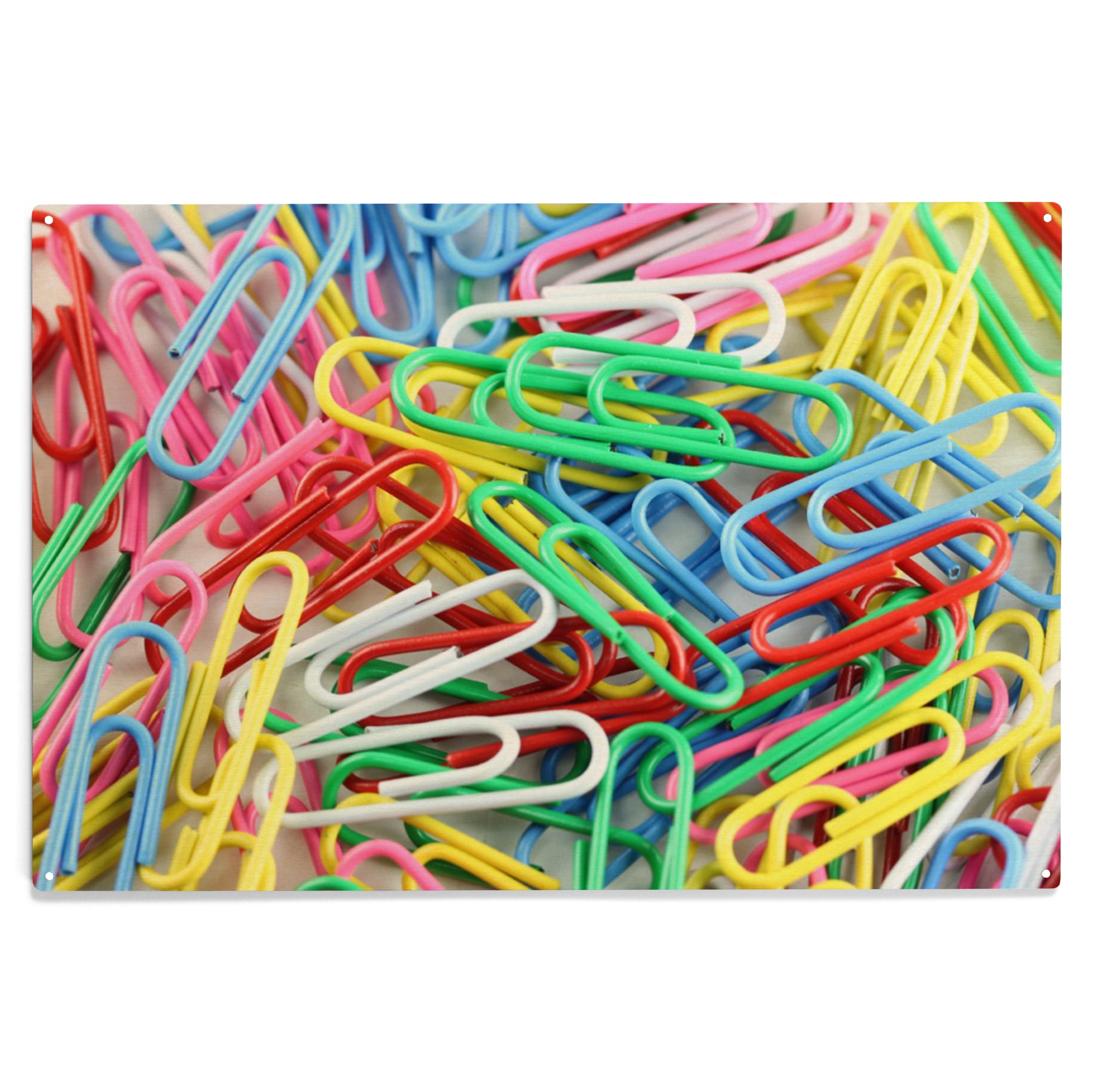 Pile of Colorful Paper Clips, Photography Birch Wood Wall Sign (10x15