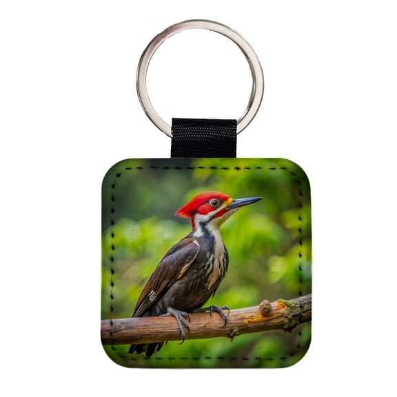 Pileated Woodpecker Backyard Bird Faux Leather Square Keychain