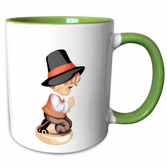 3drose, Pilgrim Boy Saying Prayer, 15oz Two-tone Green Mug