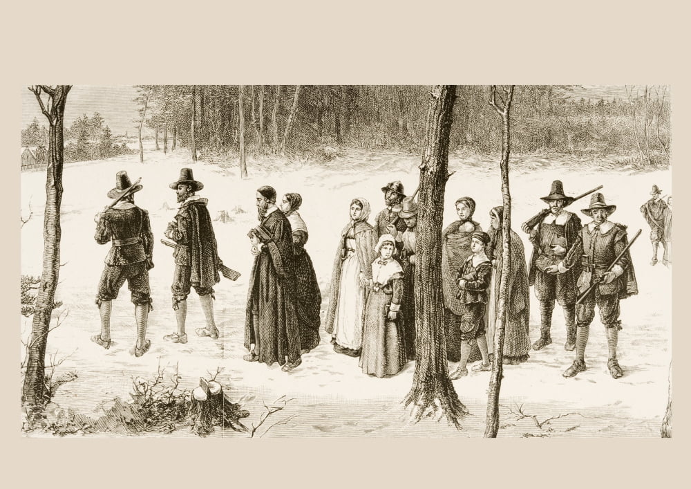 Pilgrim Fathers Going To Church From American Pictures Drawn With Pen And Pencil By Rev Samuel Manning Circa 1880 Canvas Art - Ken Welsh  Design Pics (17 x 12)