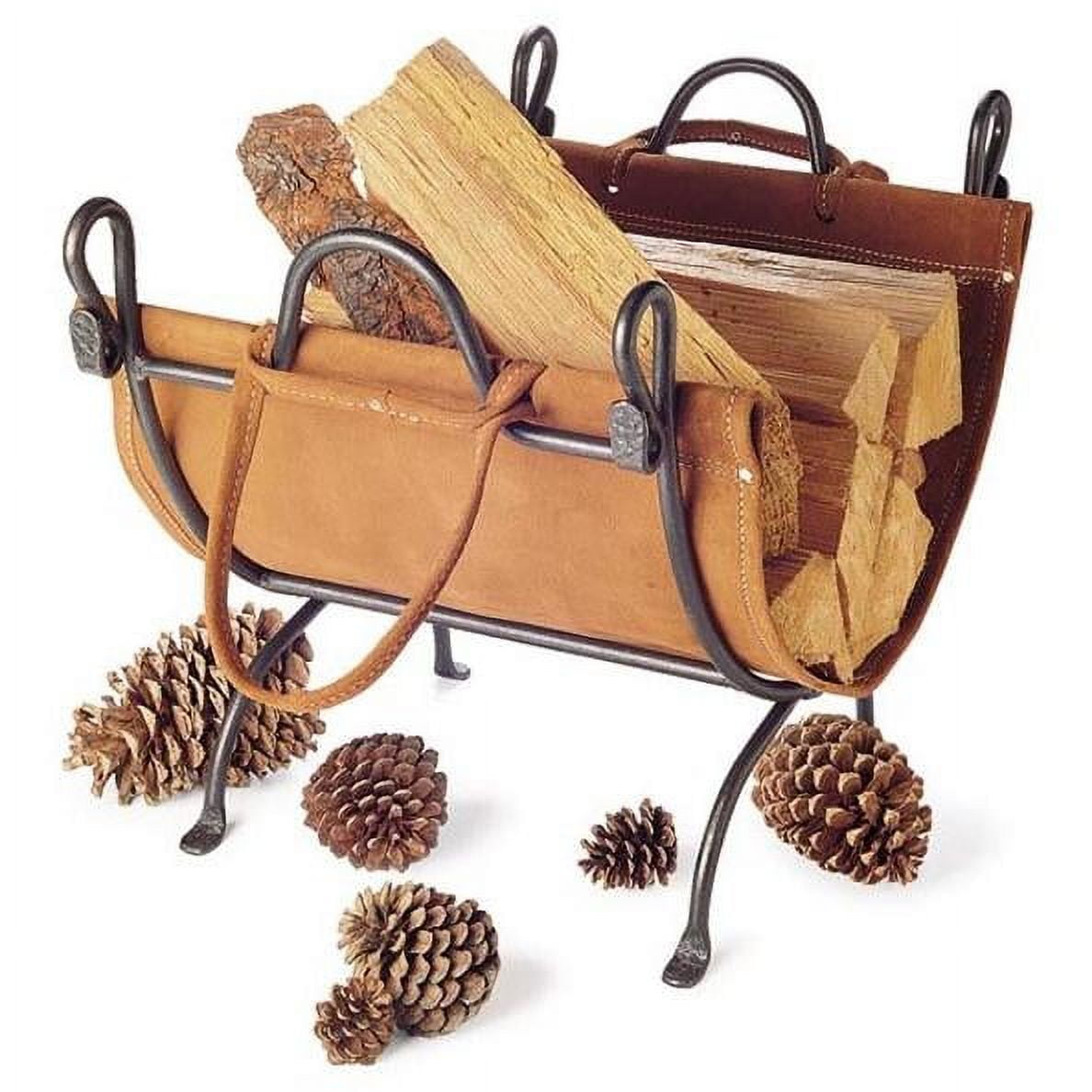 Vintage Iron and Suede Leather Folding Log Carrier and Holder
