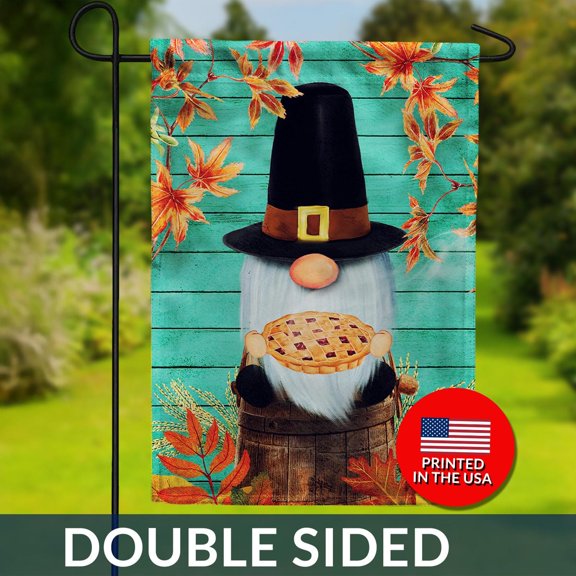 Pilgrim Gnome Fall Garden Flag Double Sided Thanksgiving Decor 3