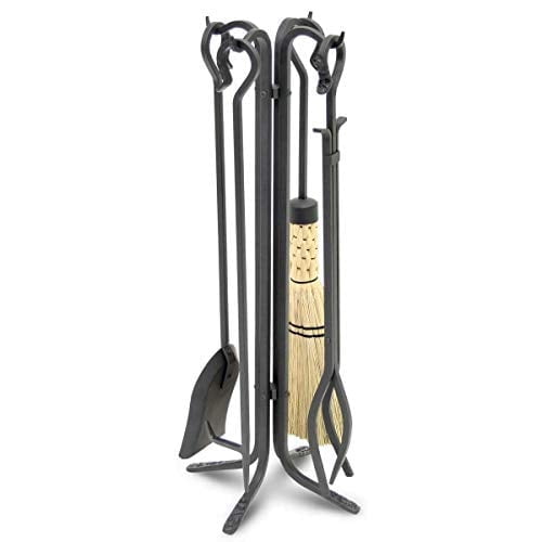 Dagan Black Wrought Iron 5-Piece Fireplace Tool Set with Twist Handles