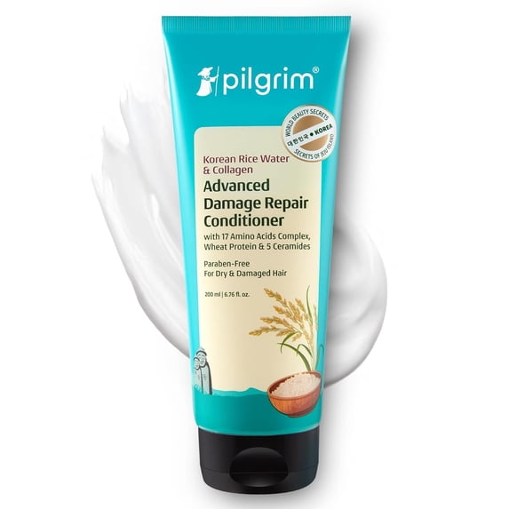 Pilgrim Korean Rice Water & Collagen Nourishing Conditioner for Dry & Damaged Hair, Smooth & Manageable Hair, 200ml | 6.76 fl oz