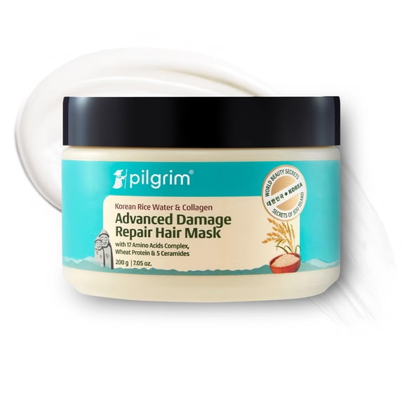 Pilgrim Korean Rice Water & Collagen Nourishing Hair Mask for Dry & Damaged Hair, Deep Conditioning Treatment, 200g | 7.05 oz
