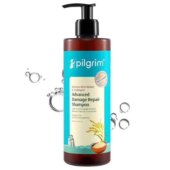 Pilgrim Korean Rice Water & Collagen Nourishing Shampoo for Dry & Damaged Hair, Smooth & Healthy-Looking Hair, 400ml | 13.52 fl oz