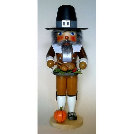 Pilgrim Man with Turkey German Wood Thanksgiving Day Nutcracker Decoration