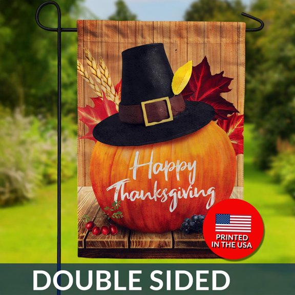 Pilgrim Pumpkin Thanksgiving Garden Flag DoubleSided Harvest Decor
