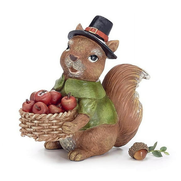 Pilgrim Squirrel Figurine Holding Basket