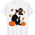 thumbnail image 1 of Pilgrim Turkey Cat Shirts, Men Women Thanksgiving Cat Lovers T-Shirt,Top Tees,Whiet, 1 of 4