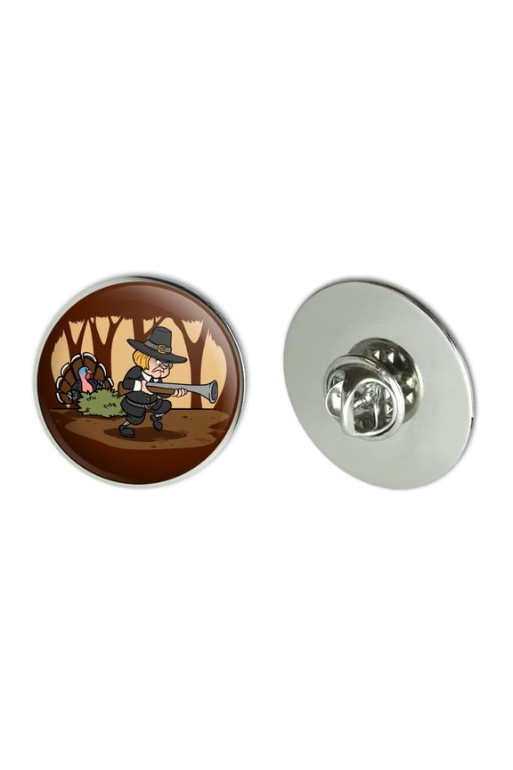 Pilgrim Turkey Thanksgiving Hunting Metal 1.1" Tie Tack Hat Lapel Pin Pinback
