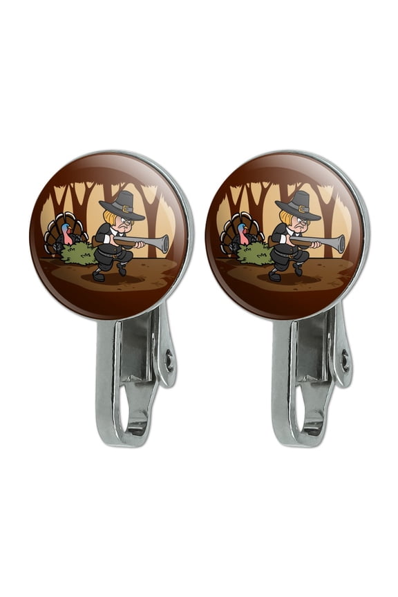 Pilgrim Turkey Thanksgiving Hunting Novelty Clip-On Stud Earrings