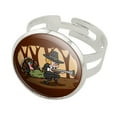 thumbnail image 1 of Pilgrim Turkey Thanksgiving Hunting Silver Plated Adjustable Novelty Ring, 1 of 3