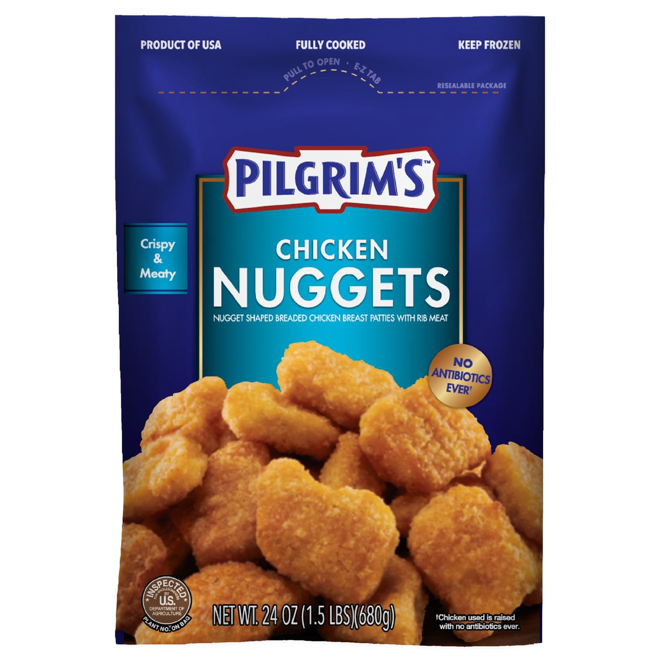 Pilgrim's Frozen Fully Cooked Chicken Breast Nuggets 24oz, 10g Protein