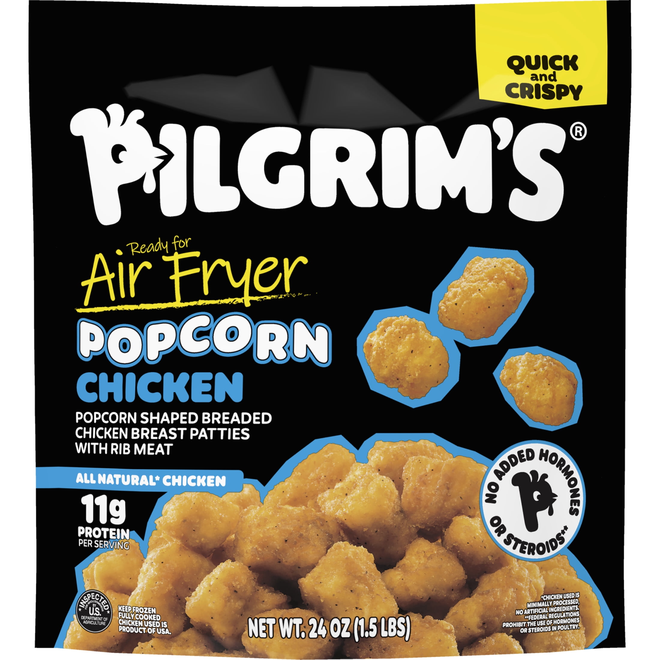 Pilgrim's Fully Cooked Popcorn Chicken Popcorn Shaped Breaded Chicken Breastpatties with Rib Meat 1.5 lb, 11g of Protein, Serving Size 7 Pieces