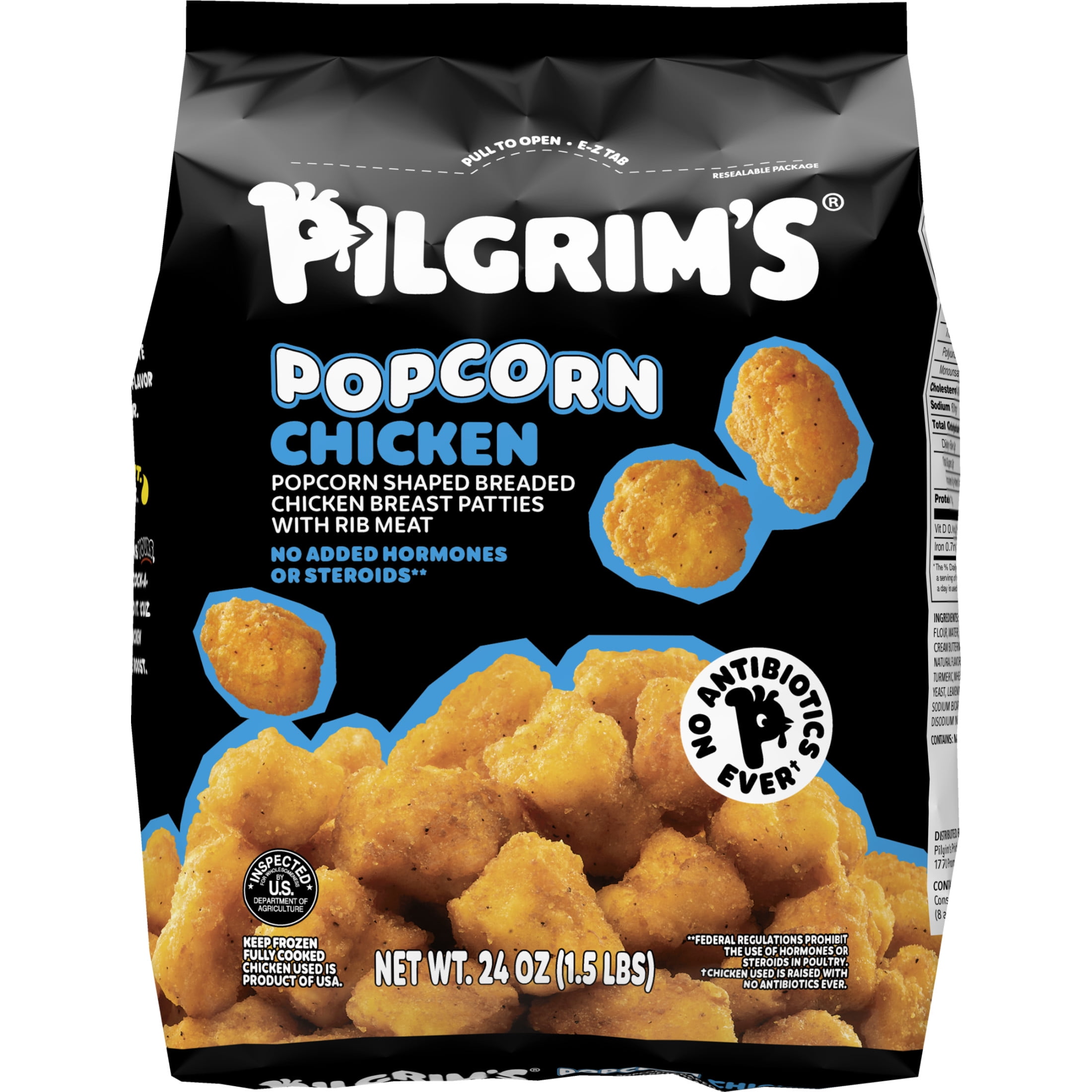 Pilgrim's Fully Cooked Popcorn Chicken Popcorn Shaped Breaded Chicken Breastpatties With Rib Meat 1.5 Lb, 11G Of Protein, Serving Size 7 Pieces