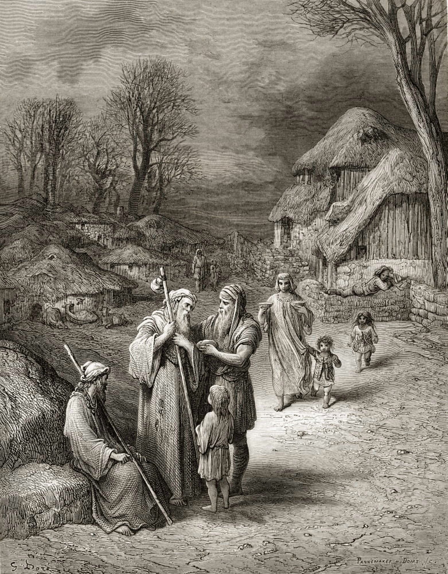 Pilgrims Being Fed By Peasants Canvas Art - Ken Welsh Design Pics (13 x 17)