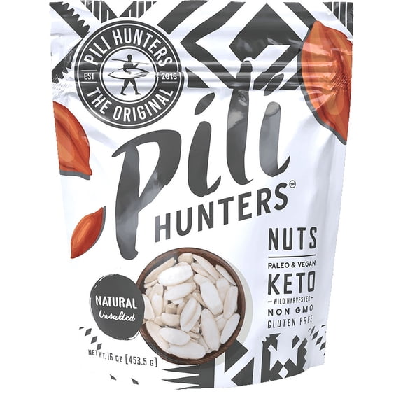 Pili Hunters Wild Sprouted Pili Nuts - Natural Unsalted Flavor - Keto, Paleo & Vegan Plain Nuts with Low-Carb - Gluten Free, Non GMO without Artificial Flavor - As Seen on Shark Tank - 16 oz Bag