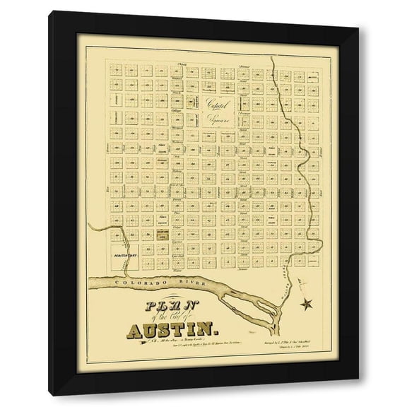 Pilie 12x14 Black Modern Wood Framed Wall Art Titled - Austin Texas - Pilie 1839