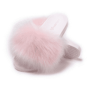 Pilipala Women's Furry Faux Fur Slides Fuzzy Slippers Fluffy Sandals Outdoor Indoor