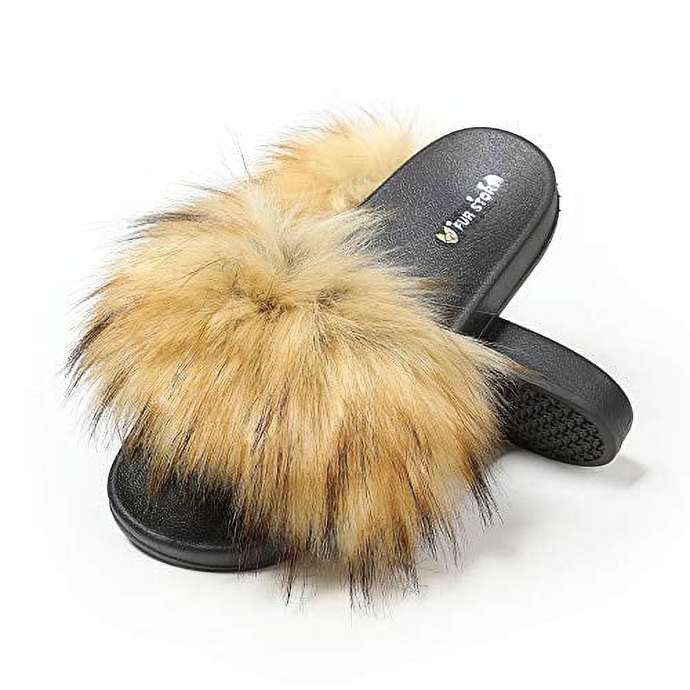 Pilipala Women's Furry Faux Fur Slides Fuzzy Slippers Fluffy