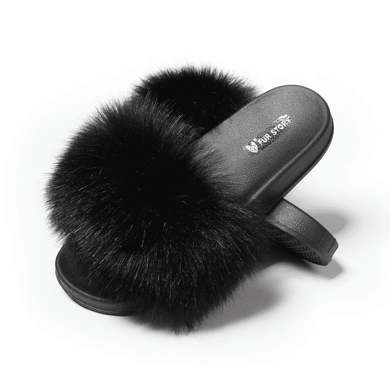 Pilipala Women s Furry Faux Fur Slides Fuzzy Slippers Fluffy Sandals Outdoor Indoor