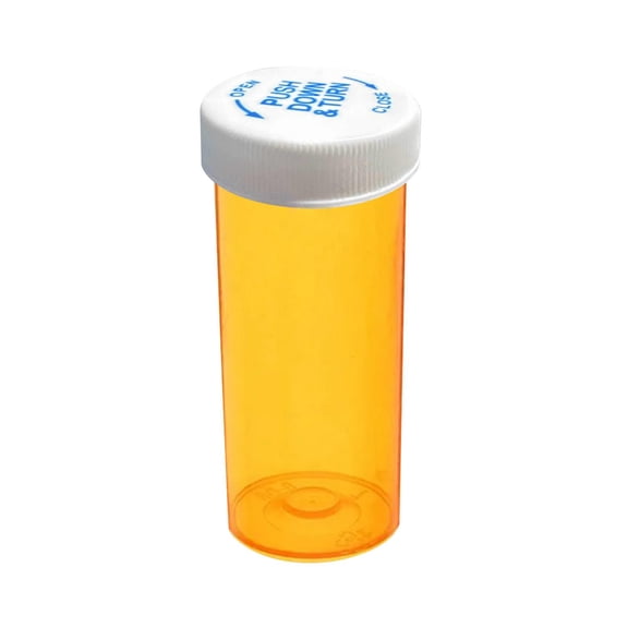 Pill Bottle, Safety Screw-Cap Push Down and Turn Medicine Vial, Amber Plastic Prescription Pill Container, 1 Pack Portable Medication Organizer for Storing Pills Vitamins Supplements, Durable Airtigh