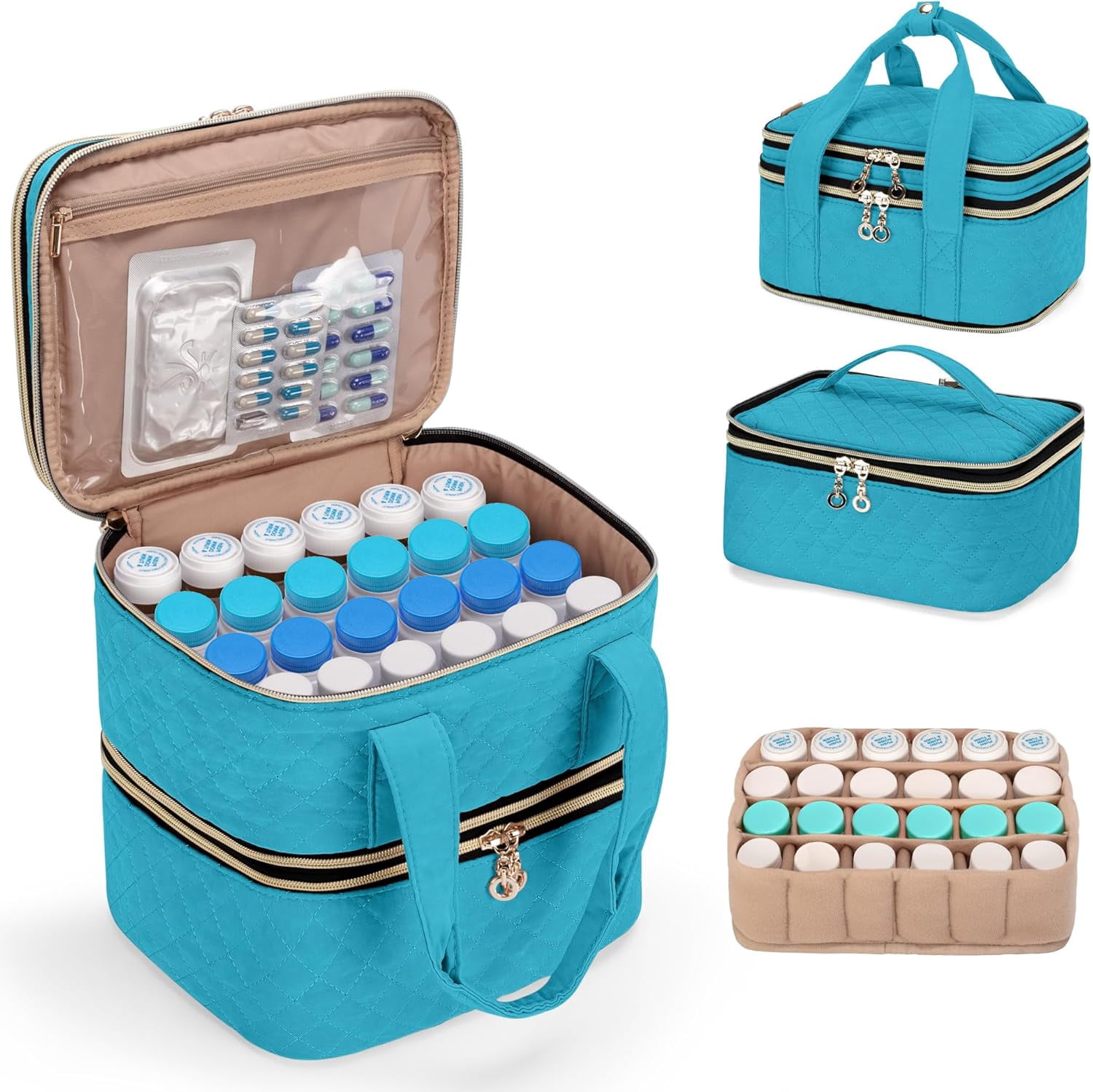 Pill Bottles Organizer Empty, Upgraded 3 Layers Medicine Storage Bag ...