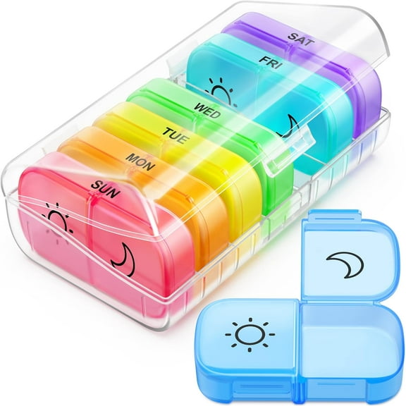 Pill Box 2 Times a Day,Daily Vitamin Case Medicine Box,Large Daily Pill Box Easy to Open, Pill Boxes and Organizer 2 Times a Day, AM PM Pill Case for Medicine/Vitamin/Fish Oil/Supplements (Clear)