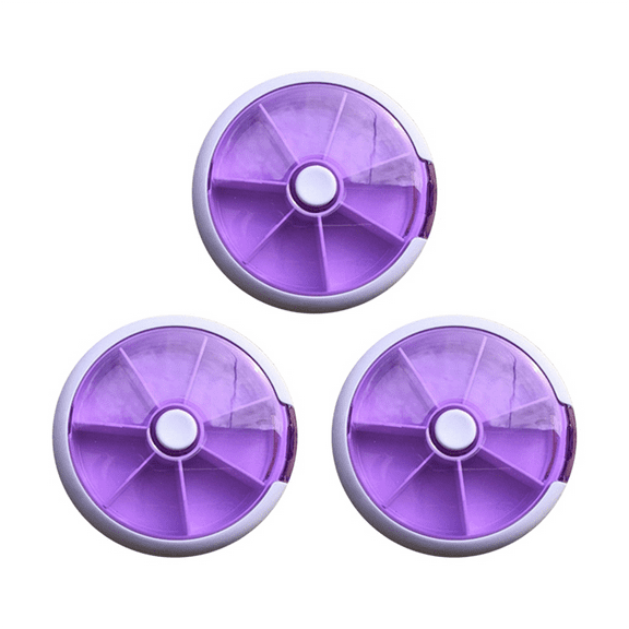 Pill Box, 7 Day Dispenser, Round Mini Circular Shape Rotary Style Cases